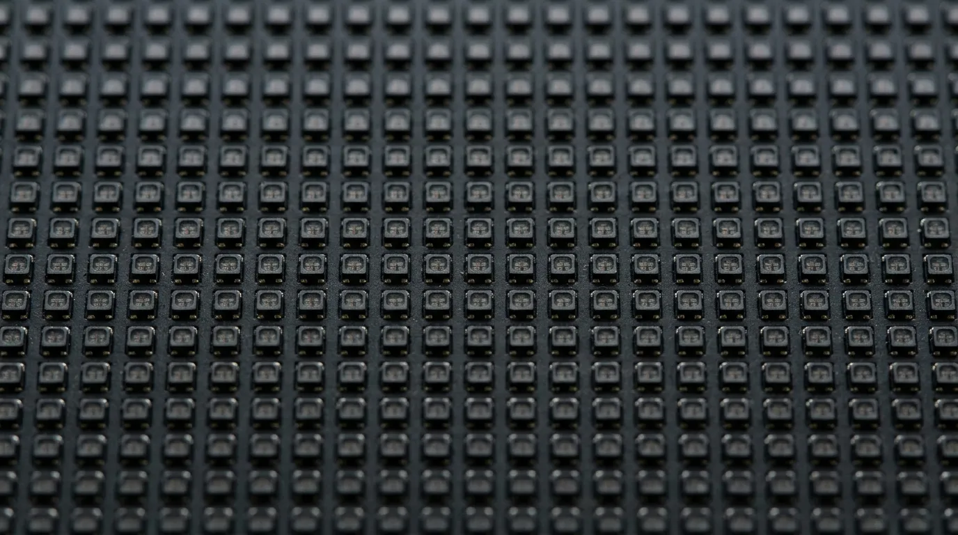 Macro view of closely spaced LED pixels on a fine-pitch display module surface